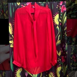 Retrolicious neck tie red chiffon retro blouse shirt